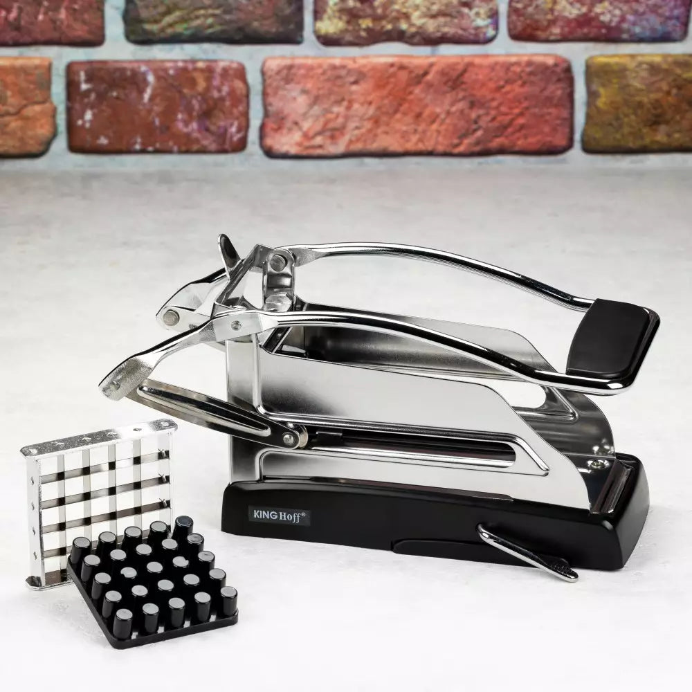 Feliator de cartofi KingHoff 1207, De la 25 la 49 de felii, Mâner cu vid, Oțel inoxidabil/negru