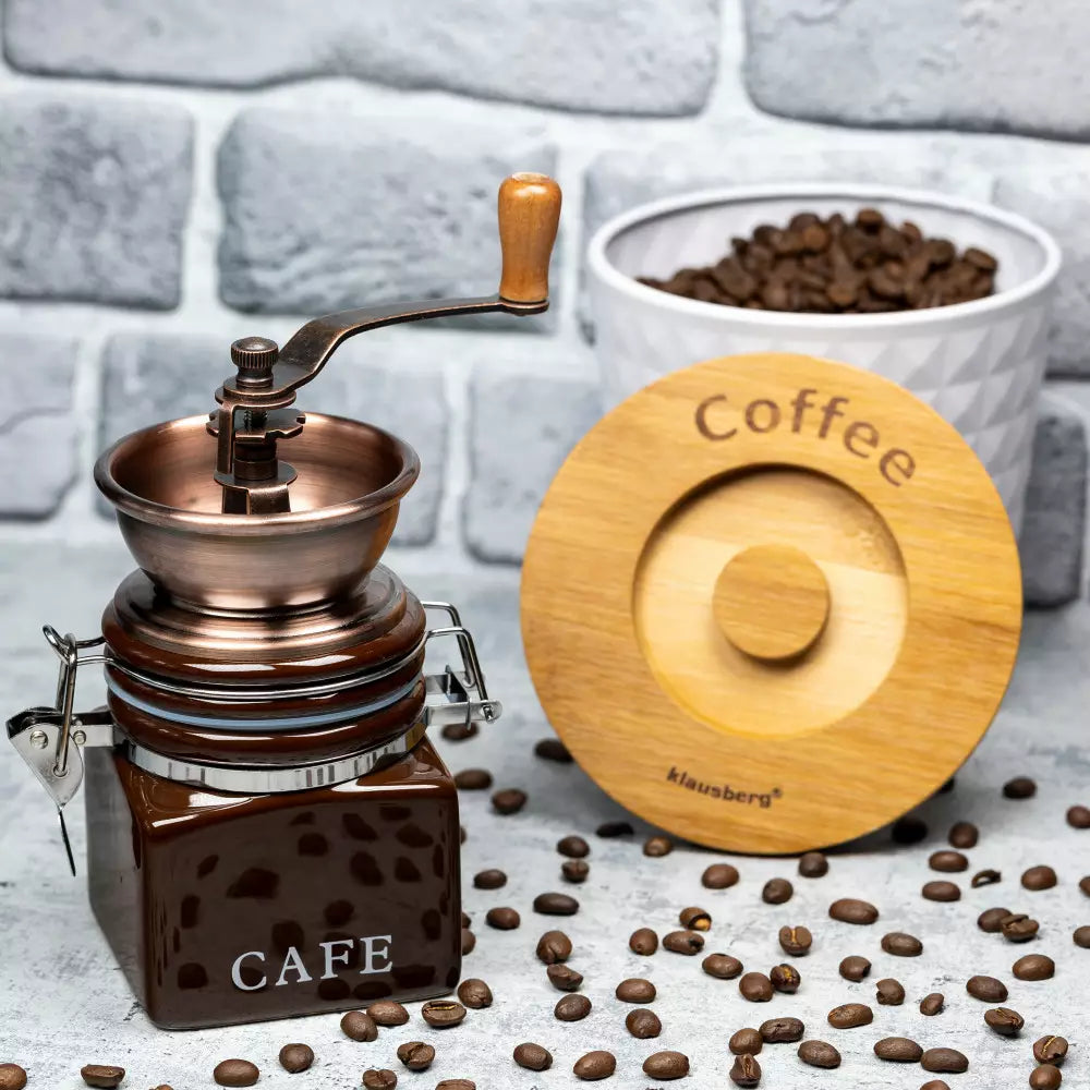 Râșniță de cafea manuală KingHoff 4146, mecanism ceramic, corp metalic și ceramic