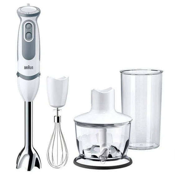 Blender Braun MultiQuick 5235WH, 1000 W, Cană gradată 0,6 l, Tocător 0,5 l, Sârmă, 21 niveluri de viteză, Alb/Gri