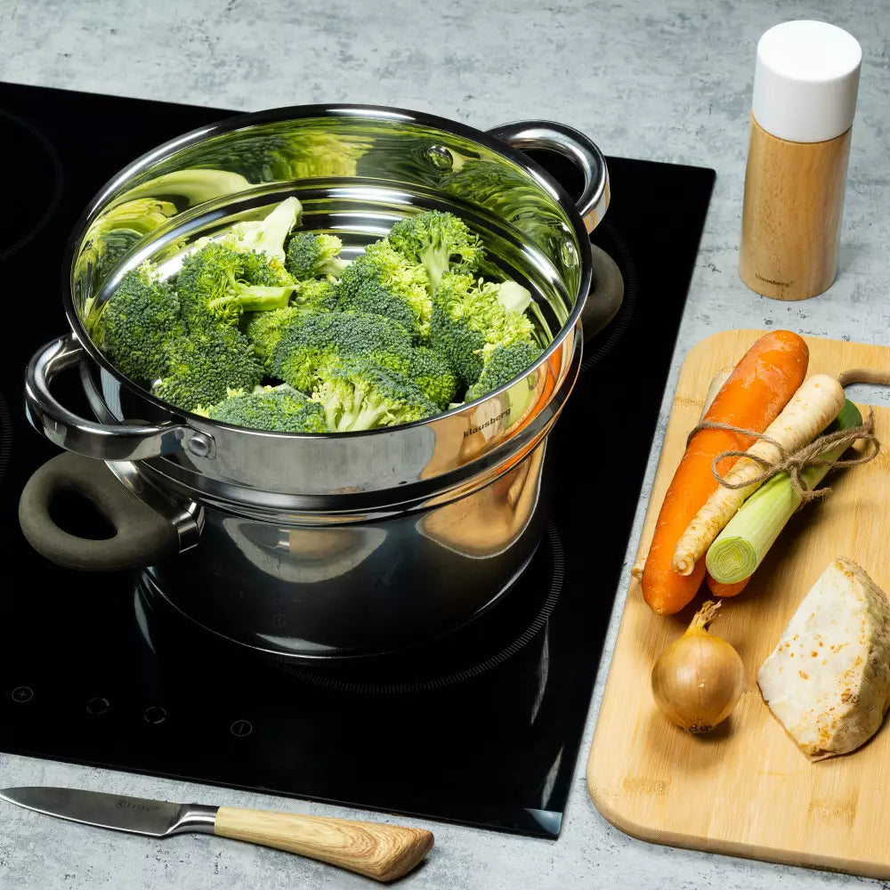Aparat de gătit la abur Klausberg 7587, Pentru vase de 20-22-24 cm, Oțel inoxidabil