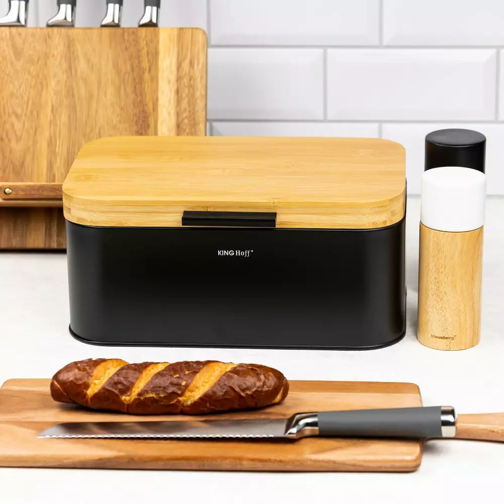 Cutie pentru pâine Kinghoff 1735, oțel, capac din bambus