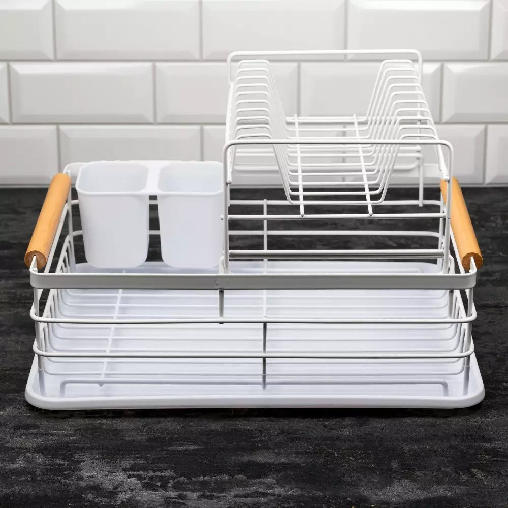 Uscător de vase Kinghoff, 2 niveluri, suport pentru tacâmuri, bambus