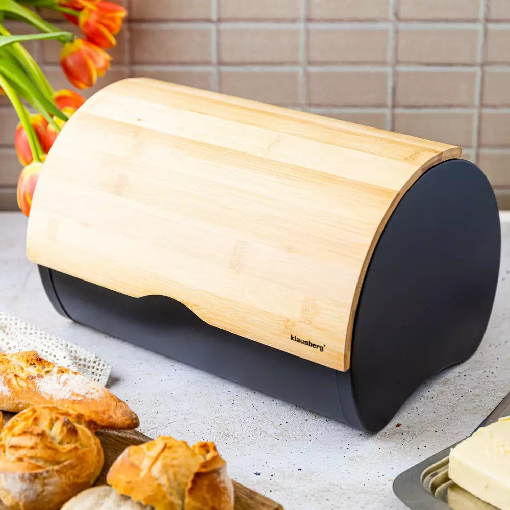 Cutie pentru pâine Klausberg 7711, 32 cm, Construcție ușoară și robustă, Bambus, Maro/negru