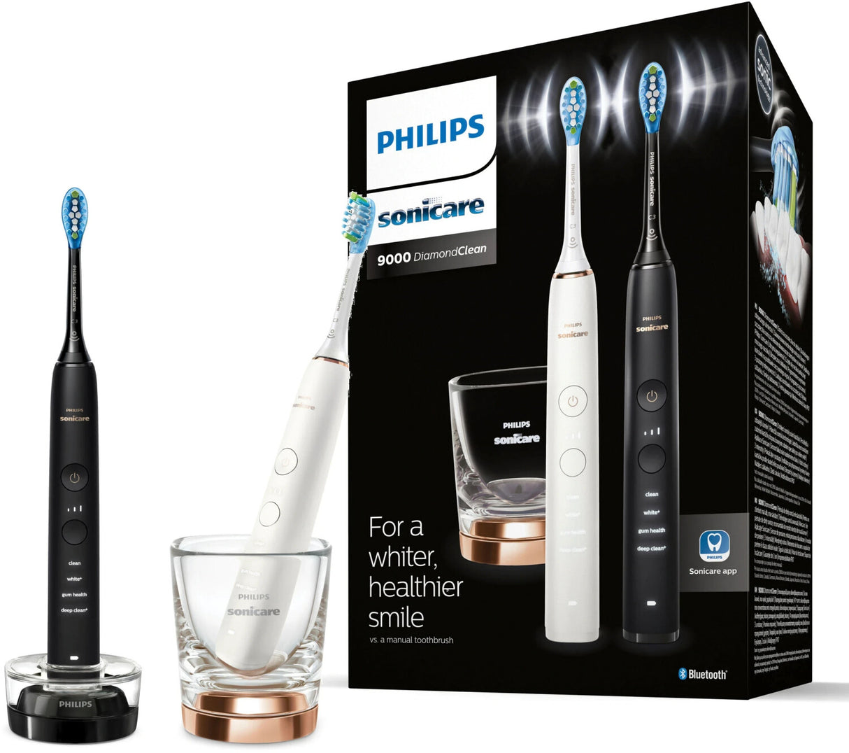 Set de 2 perii electrice Philips Sonicare DiamondClean 9000 HX9914/57, BrushSync, 4 moduri, 3 niveluri