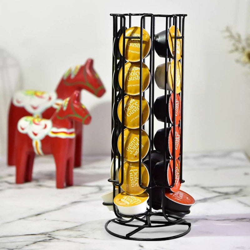 Suport pentru capsule de cafea KingHoff 1570, 28 capsule, rotație 360, Metal, Negru