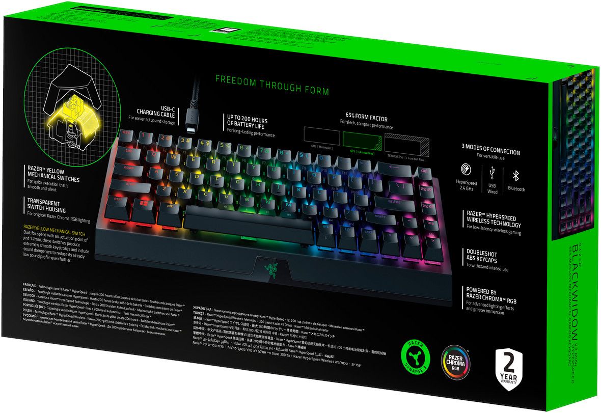 Tastatură de gaming Razer BlackWidow V3 Mini, switch-uri optice galbene, neagră