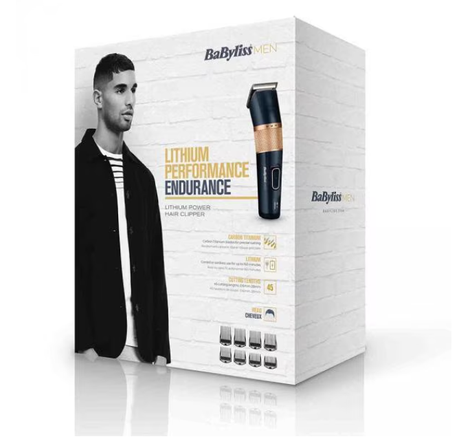 Mașină de tuns fără fir BaByliss E986E, baterie litiu-ion, lame din titan-carbon, auriu/negru