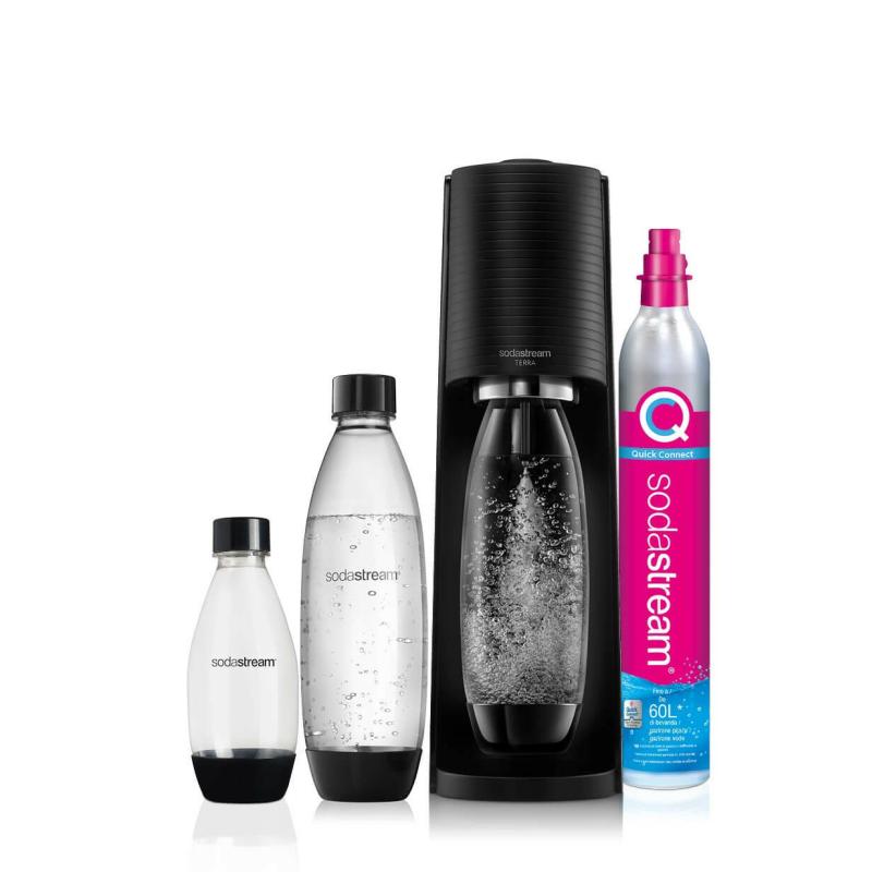 Pachet aparat de băuturi carbogazoase SodaStream Terra Megapack, 3 sticle și sticlă de CO2, negru