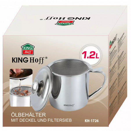 Oală pentru ulei KingHoff 1726, 1,2 l, strecurătoare, 12,5 x 11,5 cm, oțel inoxidabil