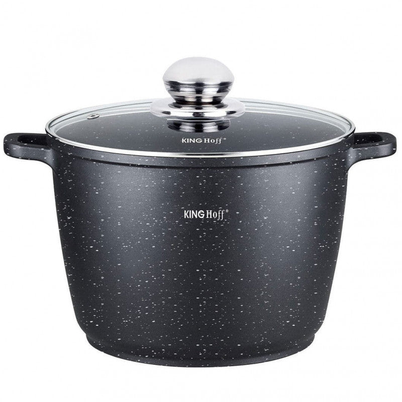 Cratiță adâncă Kinghoff 1599, 10 L, Finisaj marmorat, Inducție, Negru