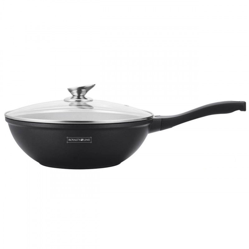 Tigaie wok Royalty Line BW30M, 30 cm, acoperire din marmură, inducție, mâner moale, negru