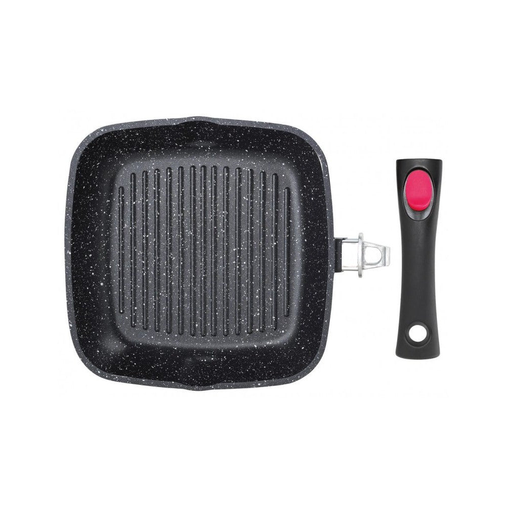 Tigaie grill KingHoff 1511, 28 cm, acoperire din marmură, capac și mâner detașabil