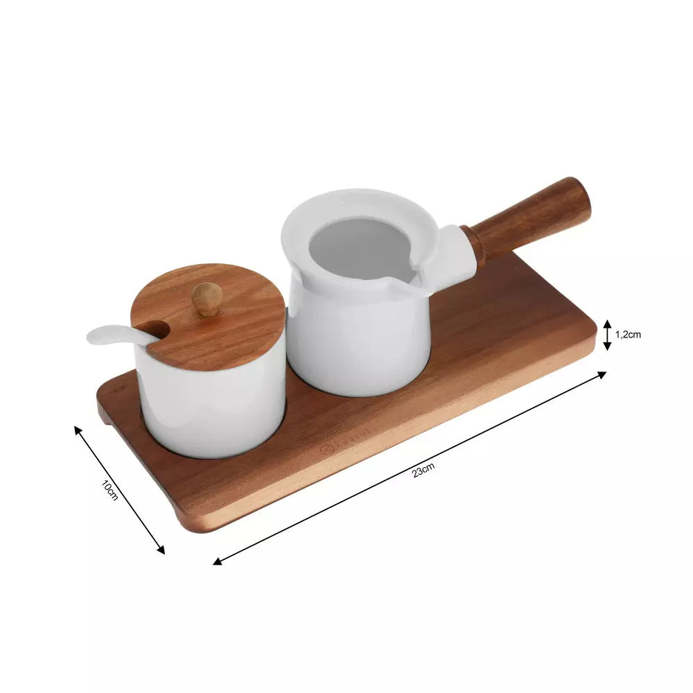 Set de cafea Kassel 93559, Porțelan și lemn de salcâm