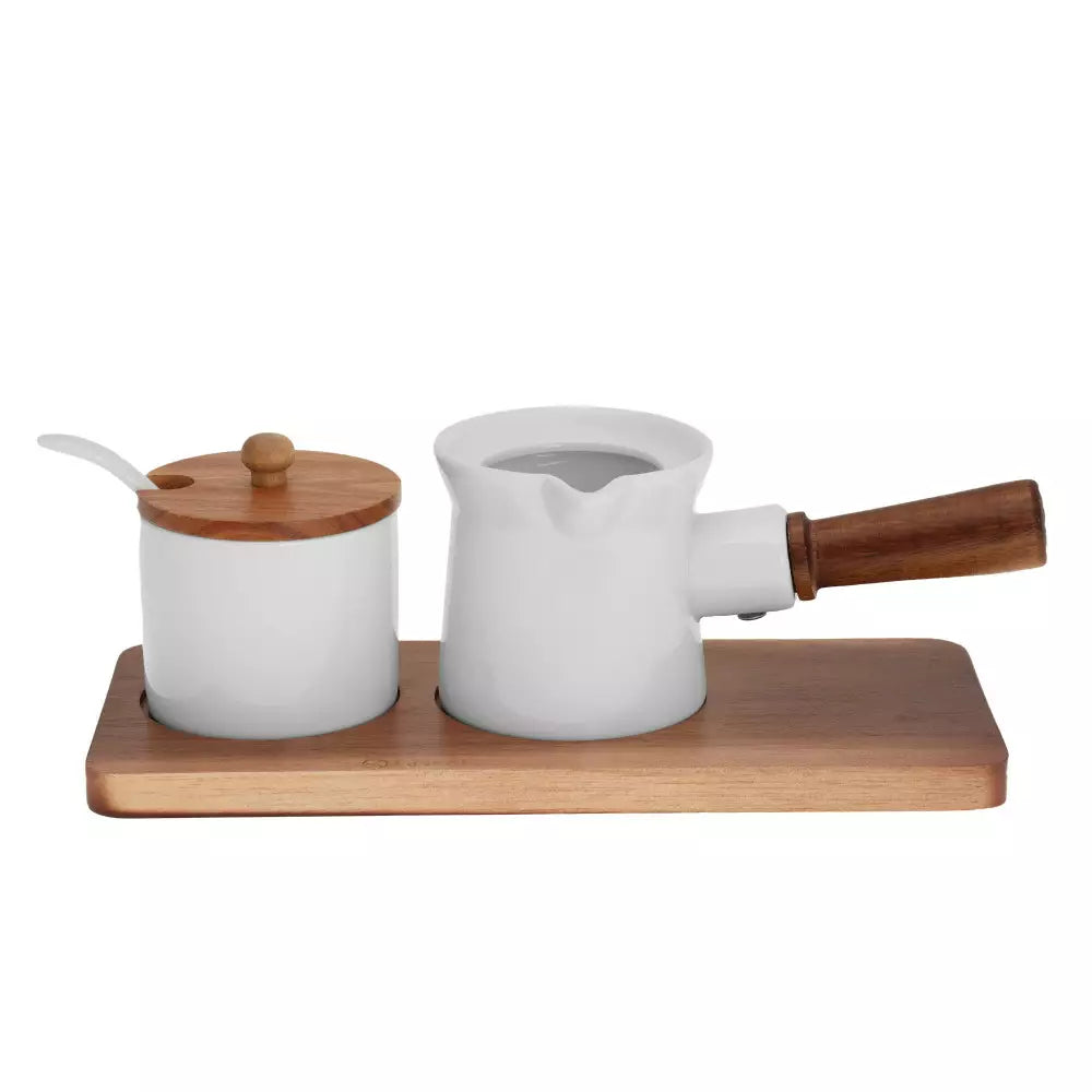 Set de cafea Kassel 93559, Porțelan și lemn de salcâm