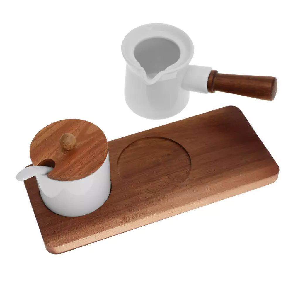 Set de cafea Kassel 93559, Porțelan și lemn de salcâm