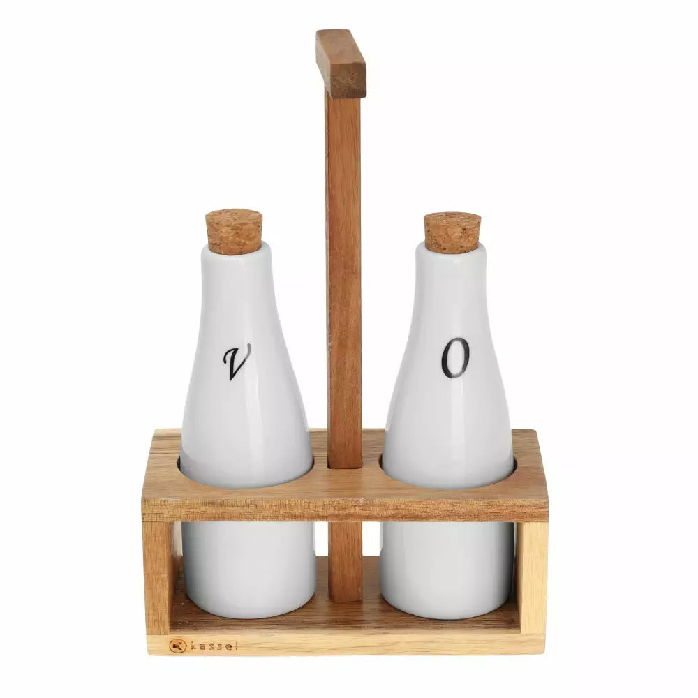 Set de ulei de măsline Kassel 93576, Acacia, Porțelan, 3 piese