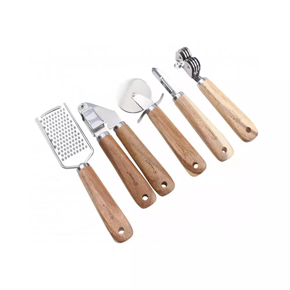 Accesorii de bucătărie Kassel 93706, 5 bucăți, Acacia, Oțel inoxidabil