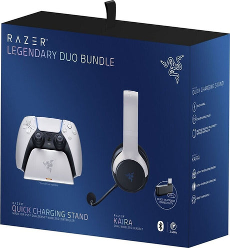 Căști Razer Legendary Duo Kaira + suport de încărcare pentru controller PS5, alb/negru