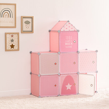 Dulap de depozitare pentru copii Atmosphera, roz, 7 compartimente, 110 cm