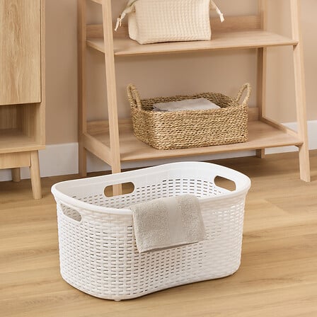 Кош за пране 5five, PP ратан ефект, 40 л, Бял