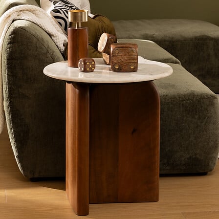 Masă de cafea Atmosphera Nanda, lemn de mango, marmură, Ø51 cm