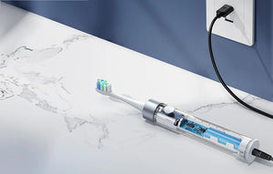 Periuță de dinți electrică cu ultrasunete FairyWill FW-P80 cu 8 accesorii și husă, albă