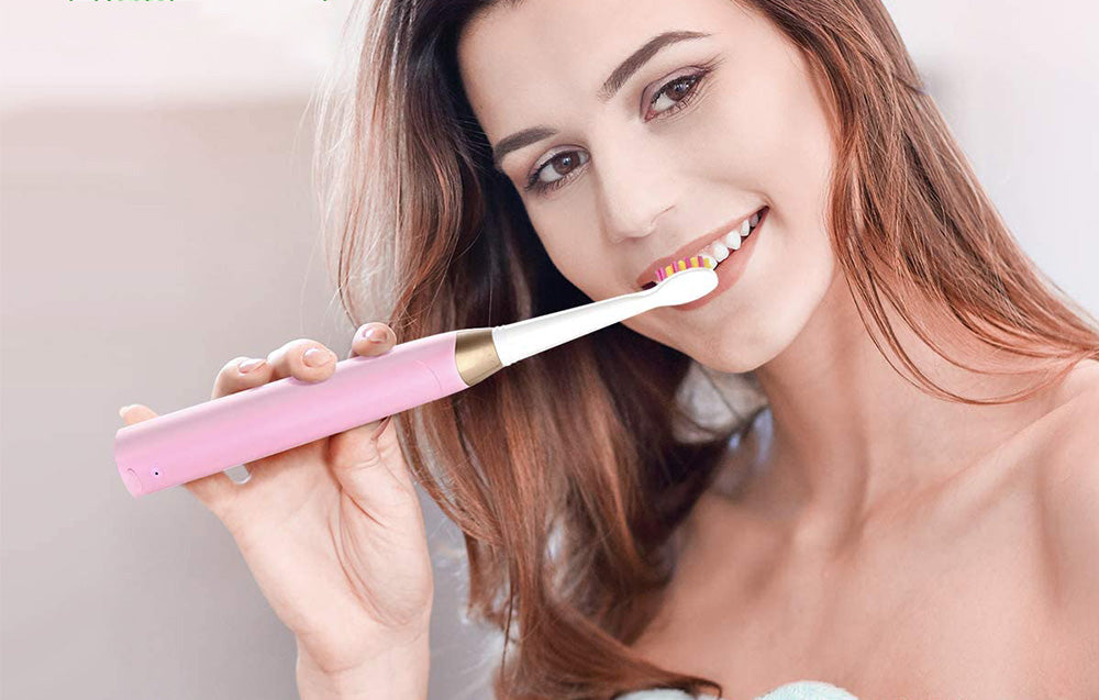 Set de periuțe de dinți electrice cu ultrasunete FairyWill FW-508 cu 8 capete de periuță și husă, negru/roz