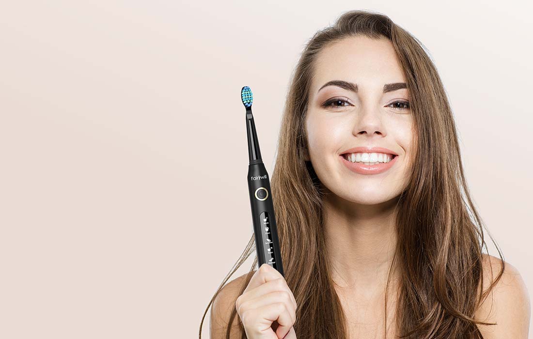 Periuță de dinți electrică sonică Fairywill, FW-507, cu baterie reîncărcabilă, 5 moduri, 3 accesorii, Negru