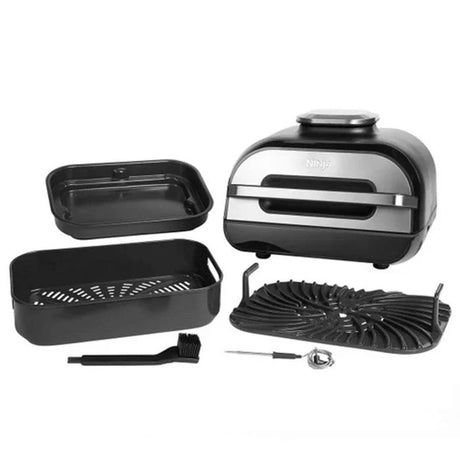 Grătar electric Ninja AG551EU, 2460W, 6 funcții, Oală de gătit 3,8 l, Friteuză 3,8 l, Negru