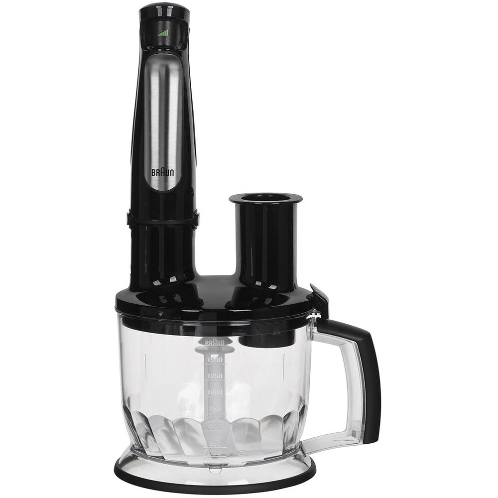 Blender Braun MultiQuick 7075X, 1000 W, Cană gradată 0,6 l, Tocător, Tel pentru ouă, Răzătoare, Viteză reglabilă, Negru