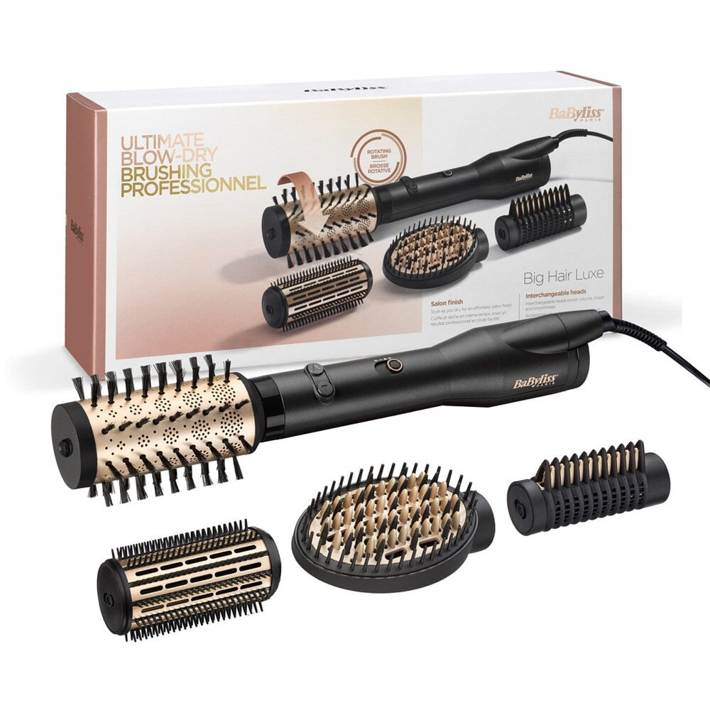 Perie electrică de păr BaByliss Big Hair Luxe AS970E, 650W + 4 accesorii, tehnologie ionică, înveliș ceramic, jet de aer rece, negru mat / auriu