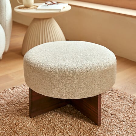 Pouf atmosferă Kayan, Boucle, Ivory, Ø50 cm