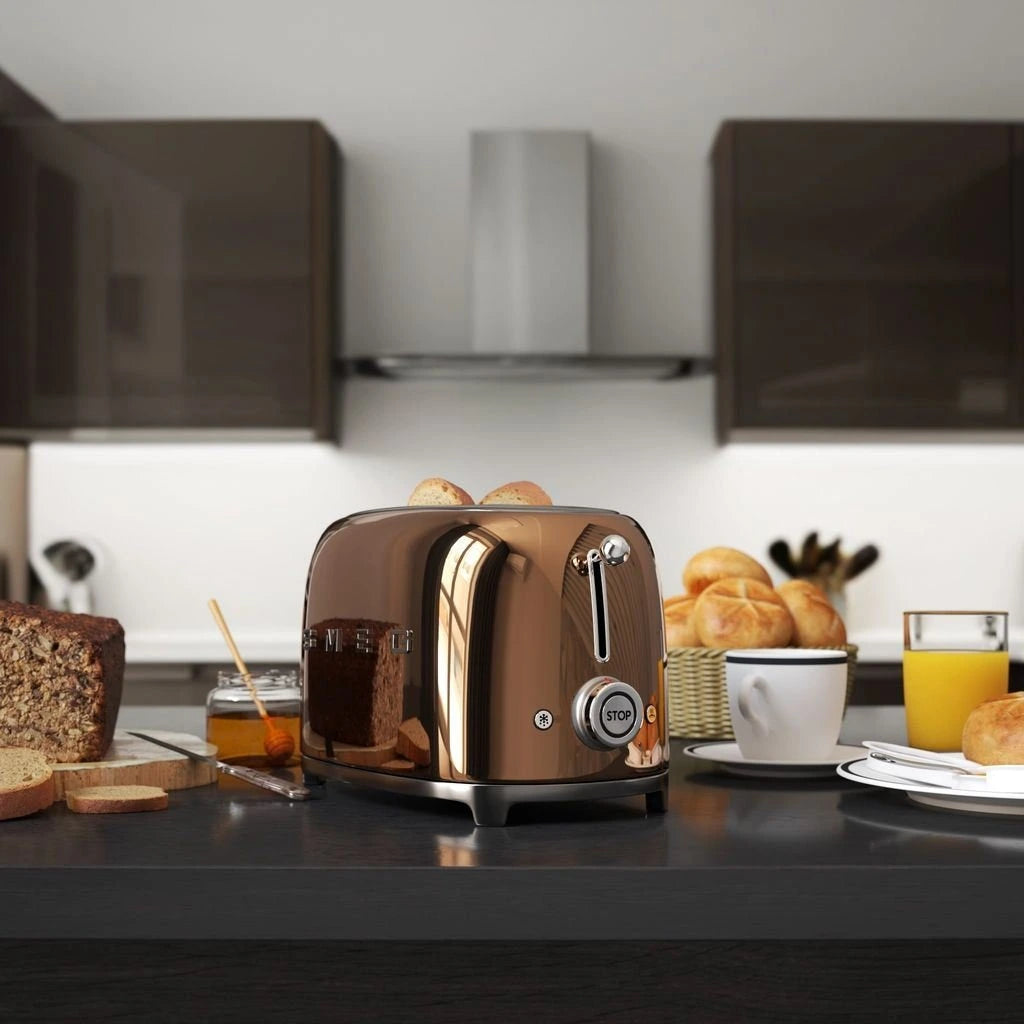 Prăjitor de pâine Smeg TSF01RGEU, 950 W, 2 felii, Auriu roz