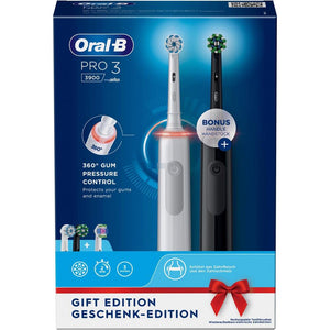 Set de 2 periuțe de dinți electrice Oral-B Pro 3 Cross Action, Negru, Alb