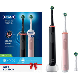 Set de 2 periuțe de dinți electrice Oral-B Pro 3-3900, roz și negru