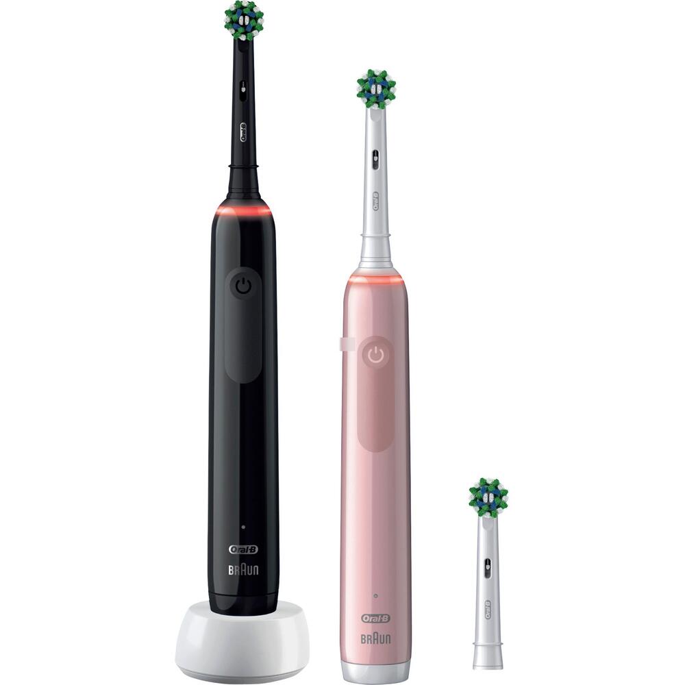 Set de 2 periuțe de dinți electrice Oral-B Pro 3-3900, roz și negru