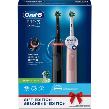 Set de 2 periuțe de dinți electrice Oral-B Pro 3-3900, roz și negru