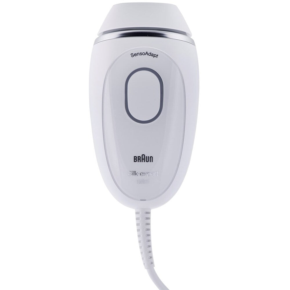 Fotoepilator Braun IPL Silk expert Mini PL1124 IPL, SensoAdapt, 300.000 de impulsuri, 3 niveluri de intensitate, Corp și față, aparat de ras Venus, geantă de călătorie, alb/gri