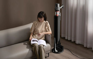 Aspirator vertical Deerma DEM-T30W cu stație, 240W, 23kPa, Lampă optică, Fără fir, Negru