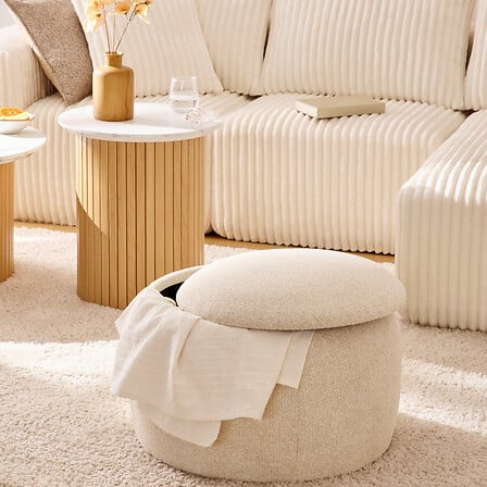 Scaun cu spațiu de depozitare Atmosphera Elior, Boucle, Bej, 60 cm