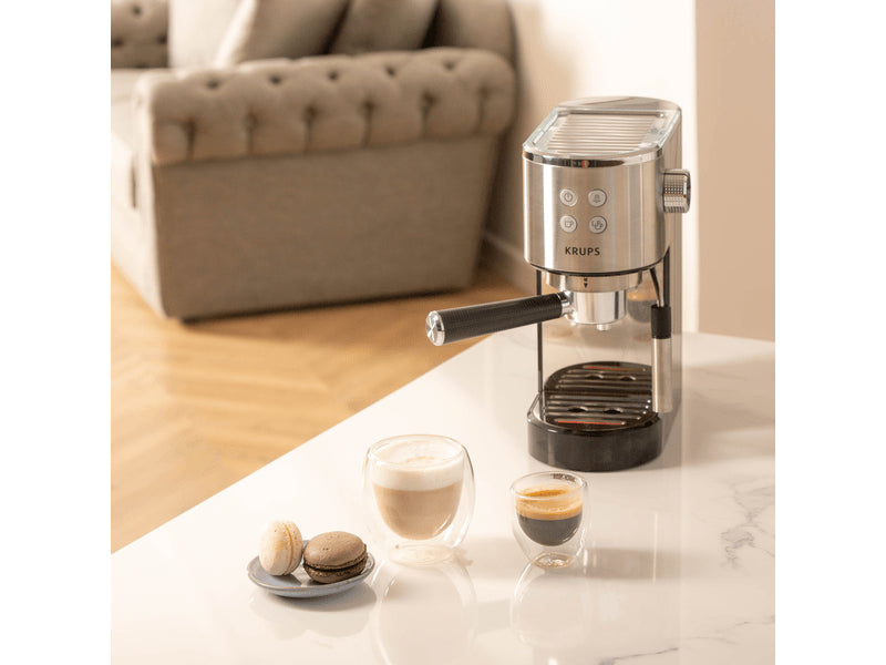 Espressor Krups Virtuoso XP442C11, 15 bar, 1400 W, Tehnologie Thermoblock, Capacitate 1 l, Argintiu/Negru