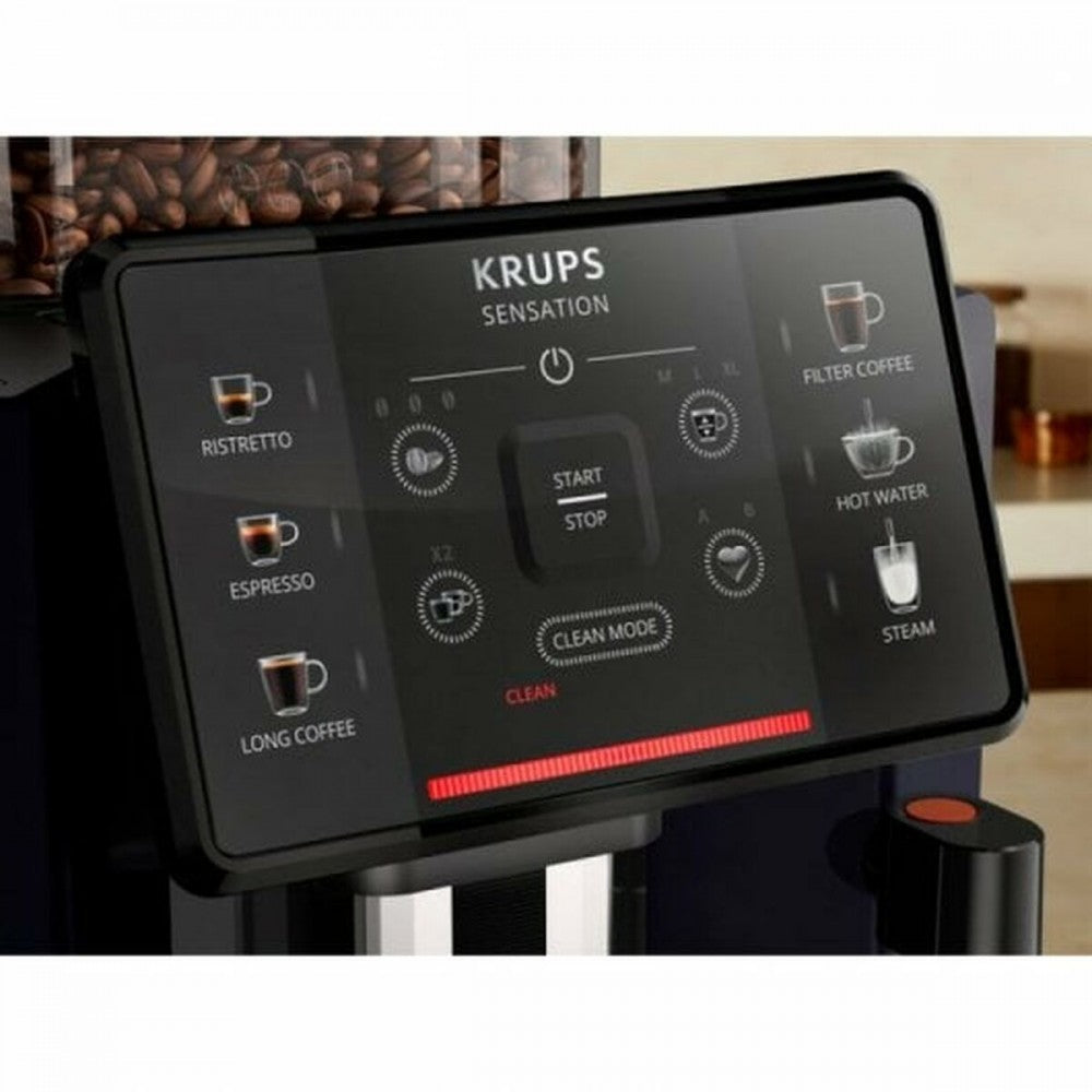 Espressor Krups Sensation EA910B10, 5 rețete, ecran tactil, presiune 15 bar, capacitate rezervor cafea 260 g, duză abur, 1450 W, sistem compact Thermoblock, negru/violet 