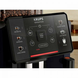 Espressor Krups Sensation EA910B10, 5 rețete, ecran tactil, presiune 15 bar, capacitate rezervor cafea 260 g, duză abur, 1450 W, sistem compact Thermoblock, negru/violet 