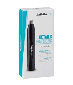 Aparat de tuns pentru nas/urechi BaByliss E650E, cap detașabil și lavabil, baterii, negru