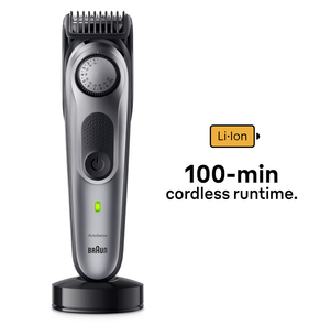 Aparat de tuns facial Braun, Oțel, Autonomie 100 min., Negru/Gri