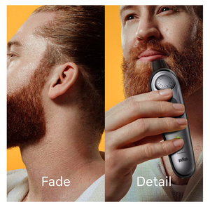 Aparat de tuns facial Braun, Oțel, Autonomie 100 min., Negru/Gri