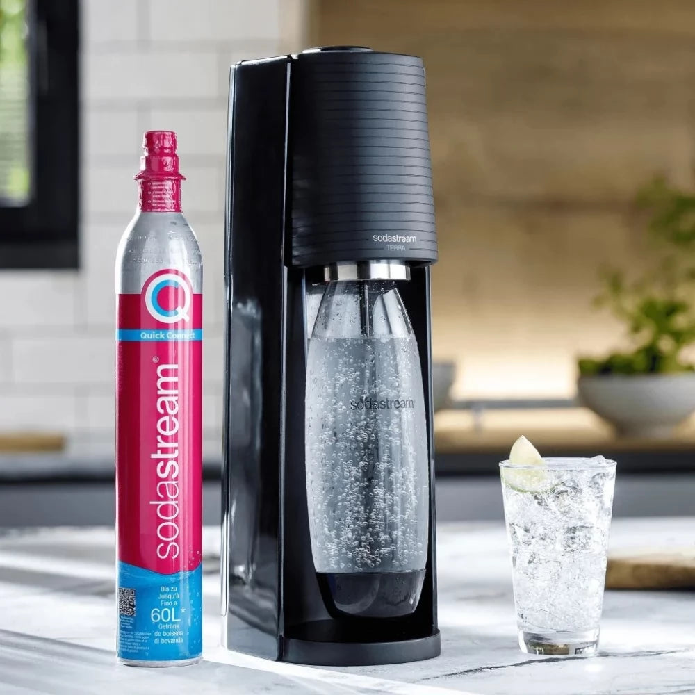 Kit pentru aparat de băuturi carbogazoase SodaStream, Terra Quick Connect, 3 sticle de CO2 incluse, negru