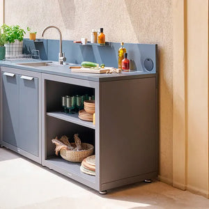 Modul cu rafturi pentru bucătărie exterioară Hesperide Oxyana din oțel grafit, 80 x 60 x 110 cm