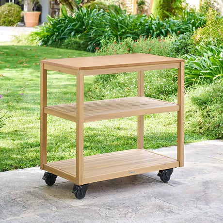 Modul cu 2 rafturi pentru bucătărie exterioară Hesperide Magma din salcâm și aluminiu, 87 x 50 x 86 cm