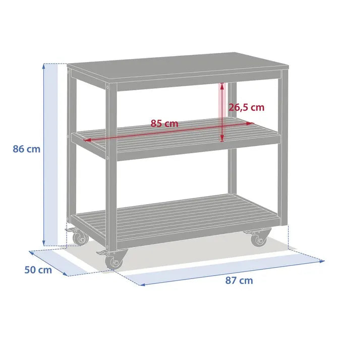 Modul cu 2 rafturi pentru bucătărie exterioară Hesperide Magma din salcâm și aluminiu, 87 x 50 x 86 cm